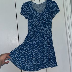 Blue flowy button up flower Dress